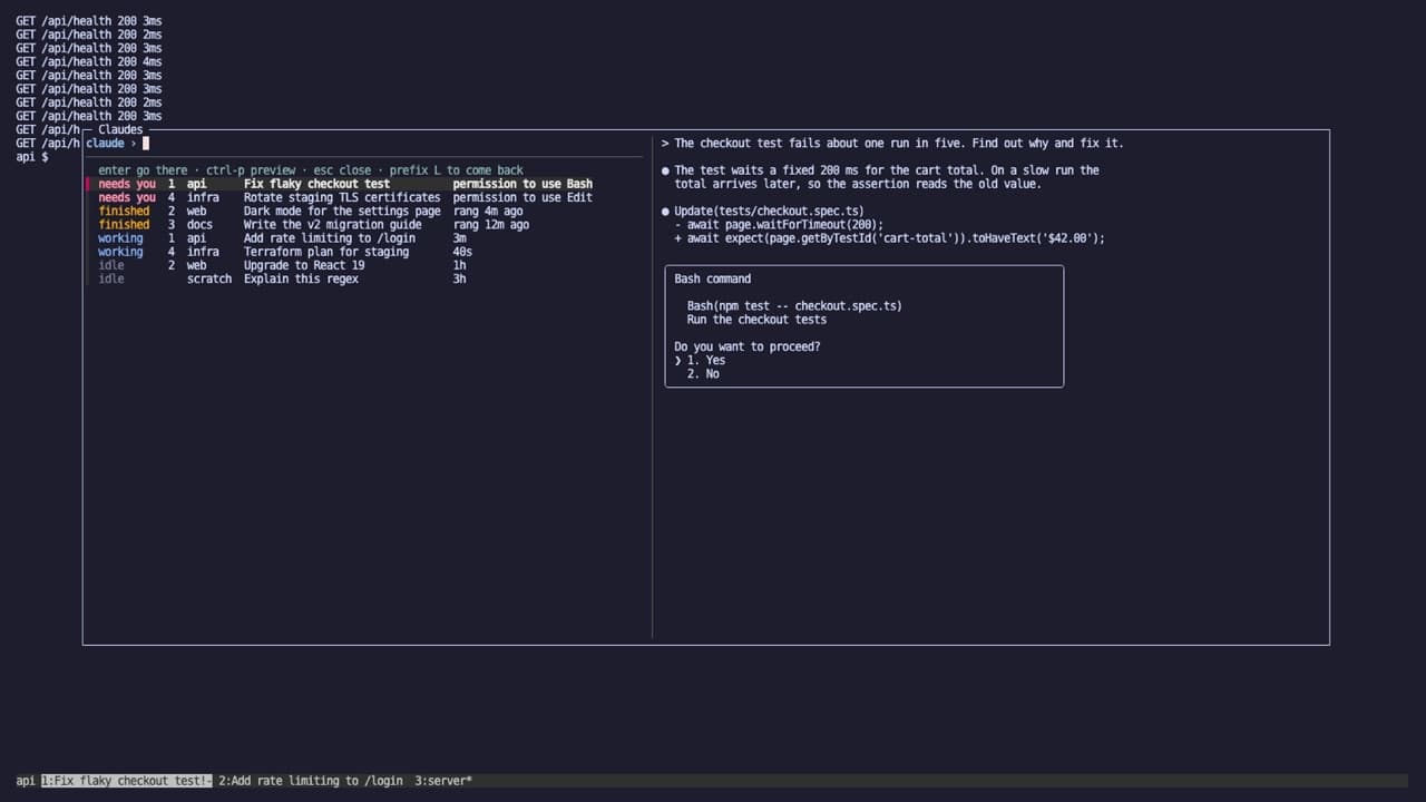Screenshot of tmux-bellhop